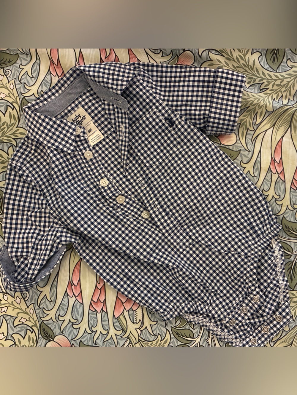 Navy and White Gingham Button-Up Onesie